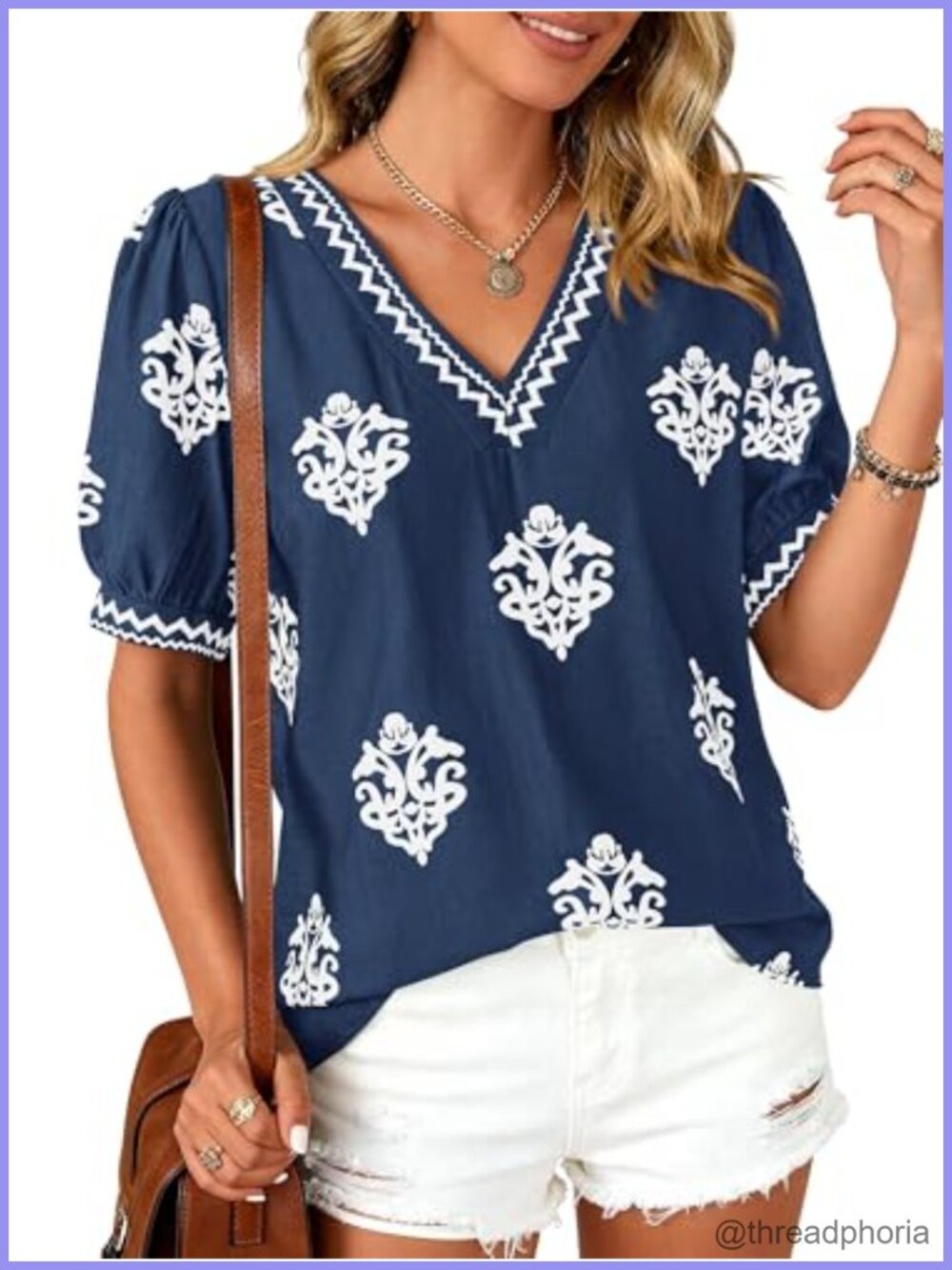 Women's Tunic Top Short Sleeve V-Neck Floral Loose Fit Casual Summer Blouse